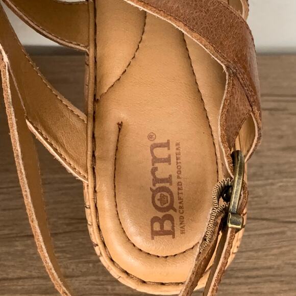 BORN Wedge Platform Sandal Bernese Cage Brown Leather Cork 9 US Buckle Slingback - Picture 9 of 15
